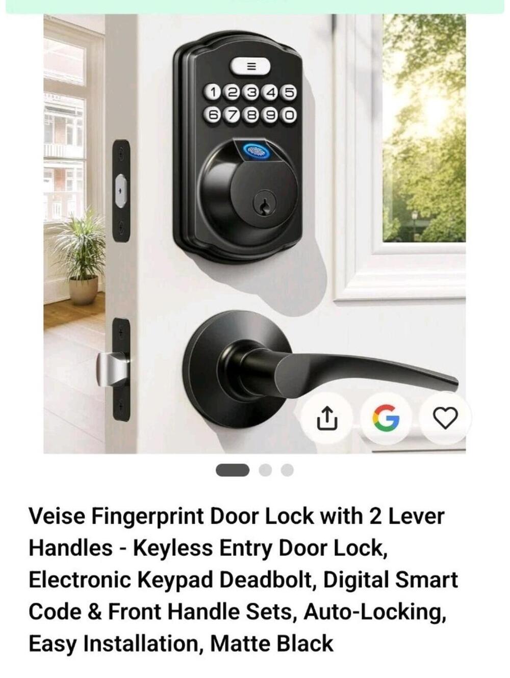 Veise Fingerprint Keyless Entry Door Lock with 2 Lever Handles KS02B Matte Black